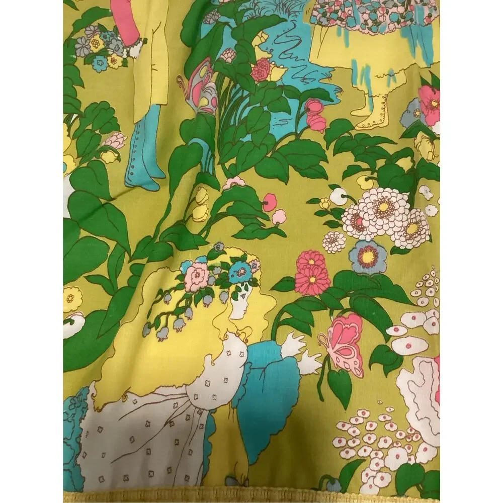 Vintage 70s Chartreuse Hot Pink Lightweight Full Size Bedspread Holly Hobbie